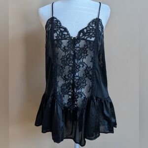 Vth Black Teddy Lingerie Floral Sexy Open Back Made in USA